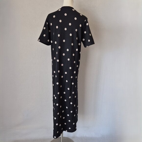 SEZANE Emy Polka Dot Tee-Shirt Dress Crew Neck Short Sleeve Black Ecru - Picture 7 of 14